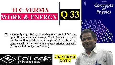 H C VERMA | WORK & ENERGY |CHAPTER 8 Q33.A car weighing 1400 kg is moving at a speed of 54 km/h up a