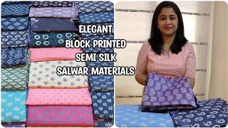 Elegant Block Printed Semi Silk Salwar Materials Dry Clean Only Recommended Whatsapp 09980215090