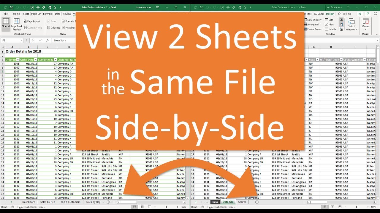 View Two Sheets Side By Side In The Same Workbook Excel Campus