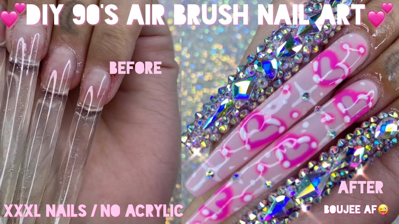 Airbrush  Nails design with rhinestones, Airbrush nail art, Pretty nail  art designs