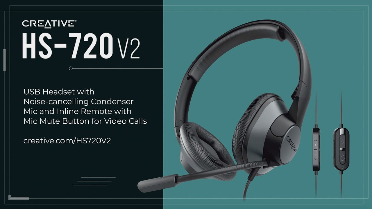 Creative HS-720 V2 USB Headset with Noise-cancelling Condenser Mic & Inline  Remote for Video Calls - YouTube