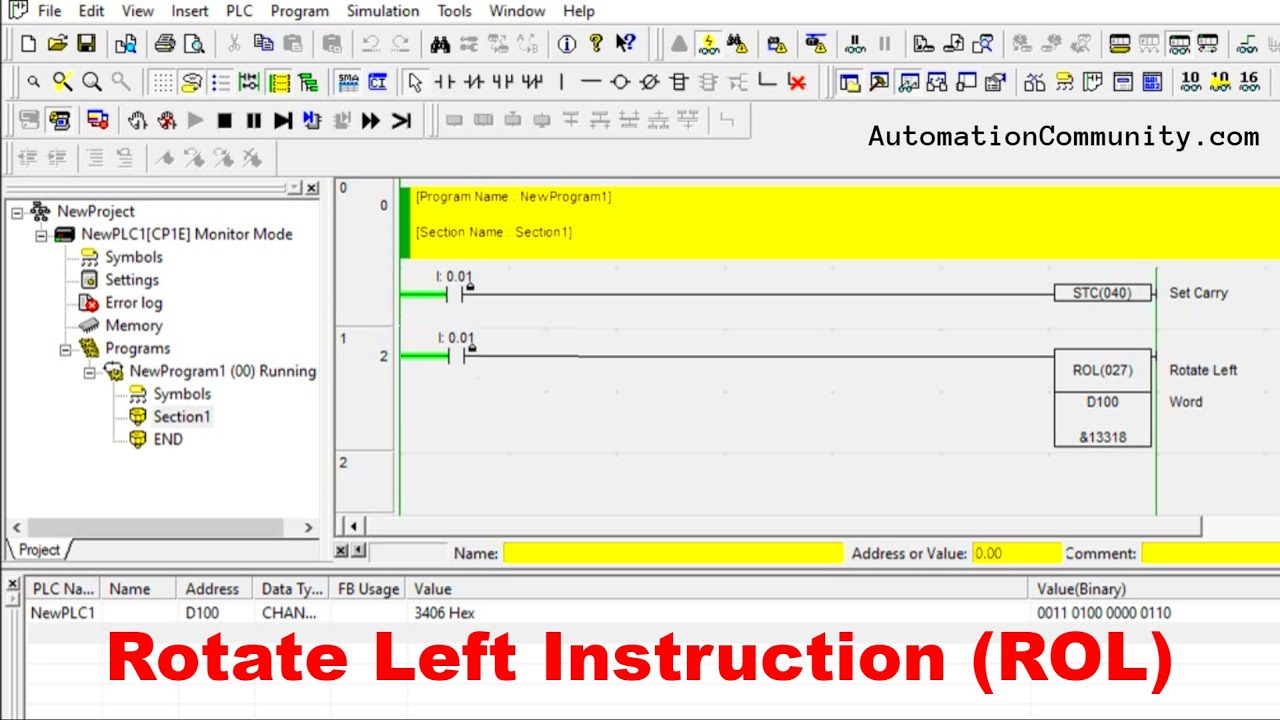 Программа сх. CX Programmer Omron. CX Programmer Omron первая программа. Register in PLC. Rotate left.