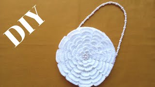 DIY learn how to crochet flower ruffled girl bag pattern || How to make Crochet rose hand bag