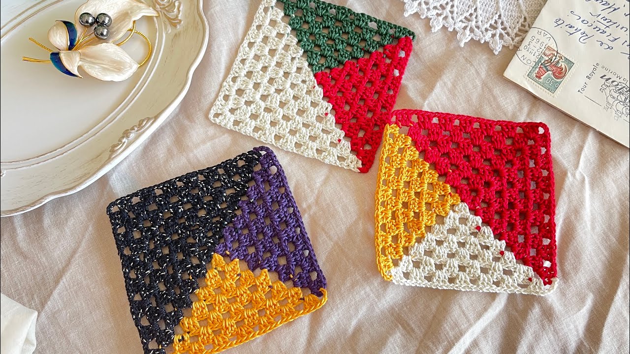 ツルネ　コースター　3種 3-Color Coaster [With Audio and Crochet Pattern] | How to Crochet