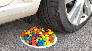 Experiment Car vs M\&M Candy | Crushing crunchy \& soft things by car | Test Ex