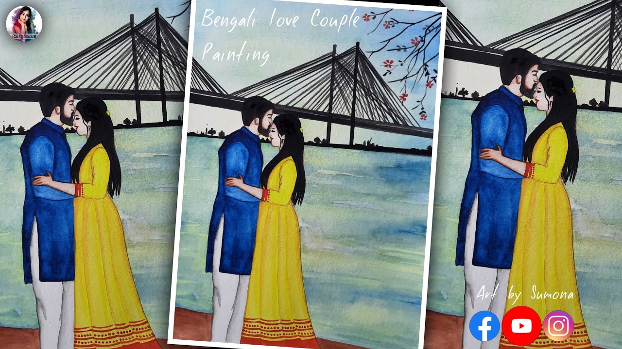 Indian Traditional Couple Painting| Bengali Couple Painting|Bengali love  couple painting|Couple art - YouTube