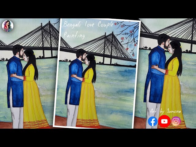 Bengali Couple Illustration Art | Cute Love Cartoons