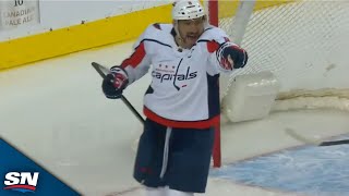 Alex Ovechkin Rips Two Goals On The Powerplay Past Flames' Dustin Wolf