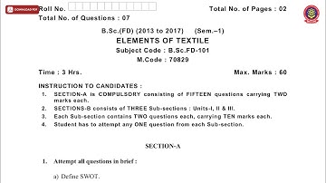 BSC FD 1ST SEM ELEMENTS OF TEXTILE MAY 2019 | PTU