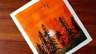 Beautiful landscape Drawing -Step by Step || Acrylic Painting ||