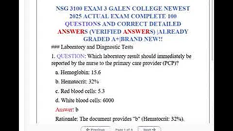NSG 3100 EXAM 3 GALEN COLLEGE NEWEST 2026 ACTUAL EXAM COMPLETE 100 QUESTIONS AND CORRECT DETAILED AN
