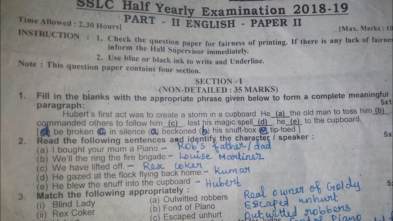 2018-2019 10th std English second paper Half yearly ...