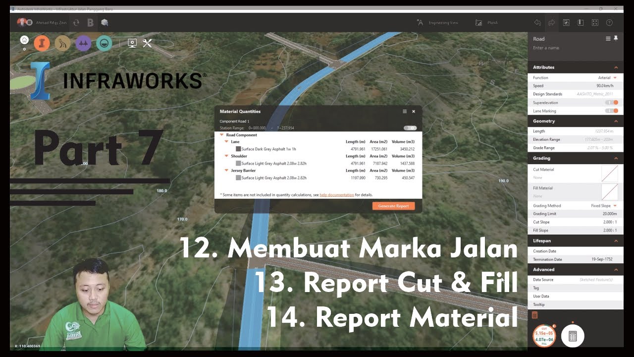 Part 7 Basic Autodesk Infraworks - Membuat Marka Jalan, Report Cut ...