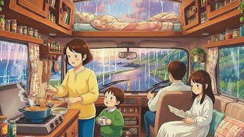 A Rainy Day in Our Mobile Home: Cozy Moments Together | Ghibli-Style Video