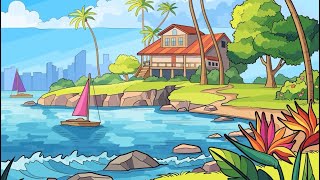 Summer Vacations Island Paint by Numbers app #colorwithme #relaxing #coloring #video #book #palm screenshot 1