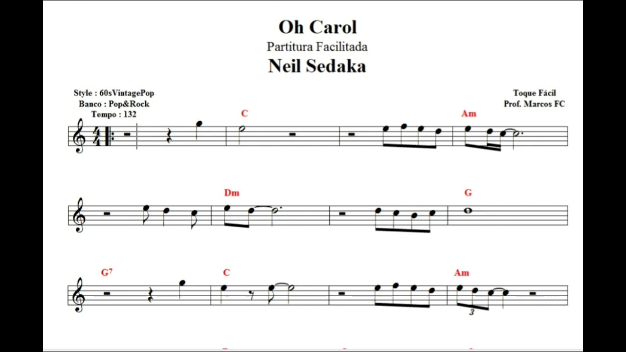 Oh Carol - Neil Sedaka - Partituras Facilitadas - Cover