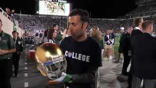 Espn Road Trip Raw Ali Checks Out A Notre Dame Helmet