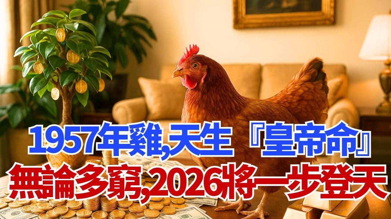 1957年雞：你天生就是『皇帝命』！不管現在多窮，明年2026年之後必將『一步登天』！#1957年屬雞 #屬雞2026運勢 #生肖雞 #晚年運勢 #偏財運 #發橫財 #生肖命理 #2026馬年運程