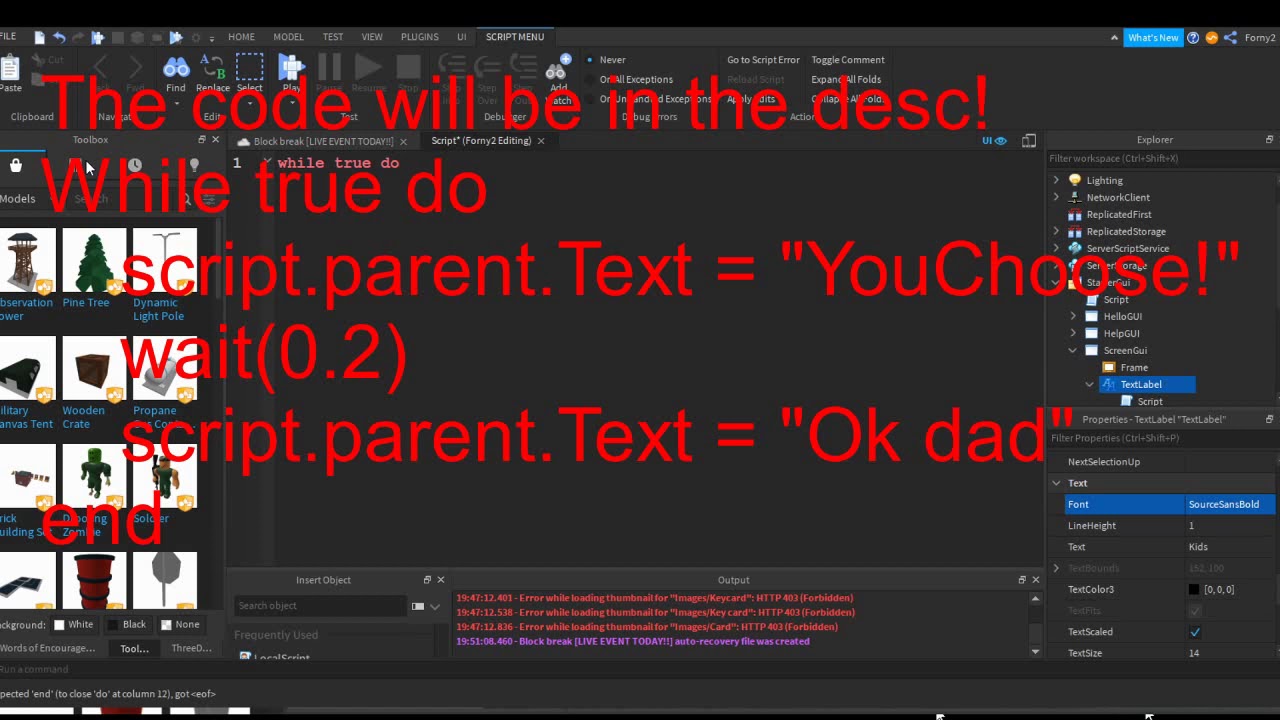 How To Change Text In Roblox Studio With A Script Youtube - how to use script to change text roblox