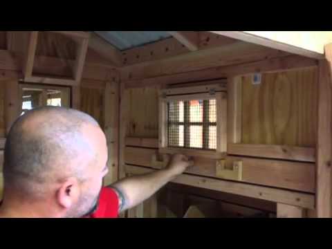 Window covers inside custom chicken coop - YouTube