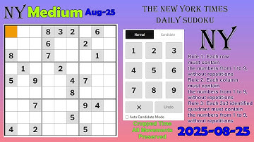 The New York Times Daily Sudoku 2025-08-25 Medium