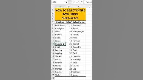 Excel Shortcuts: How to Select Row Using Shift Space