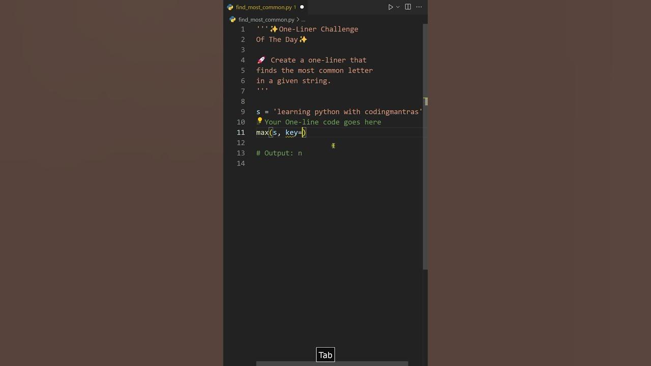 Python code challenge find most common letter in a string one liner