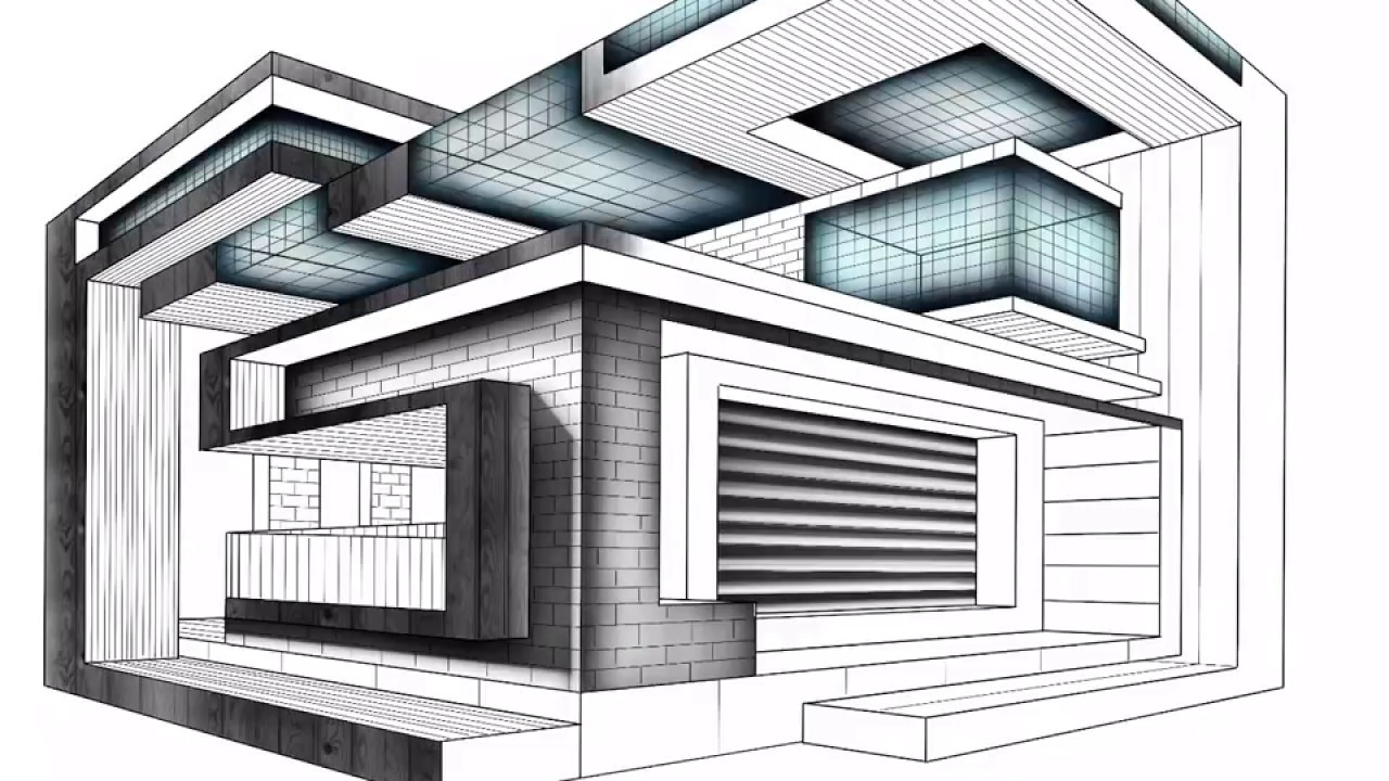 HOW TO DRAW A BOX HOUSE MODERN ARCHITECTURE DRAWING YouTube