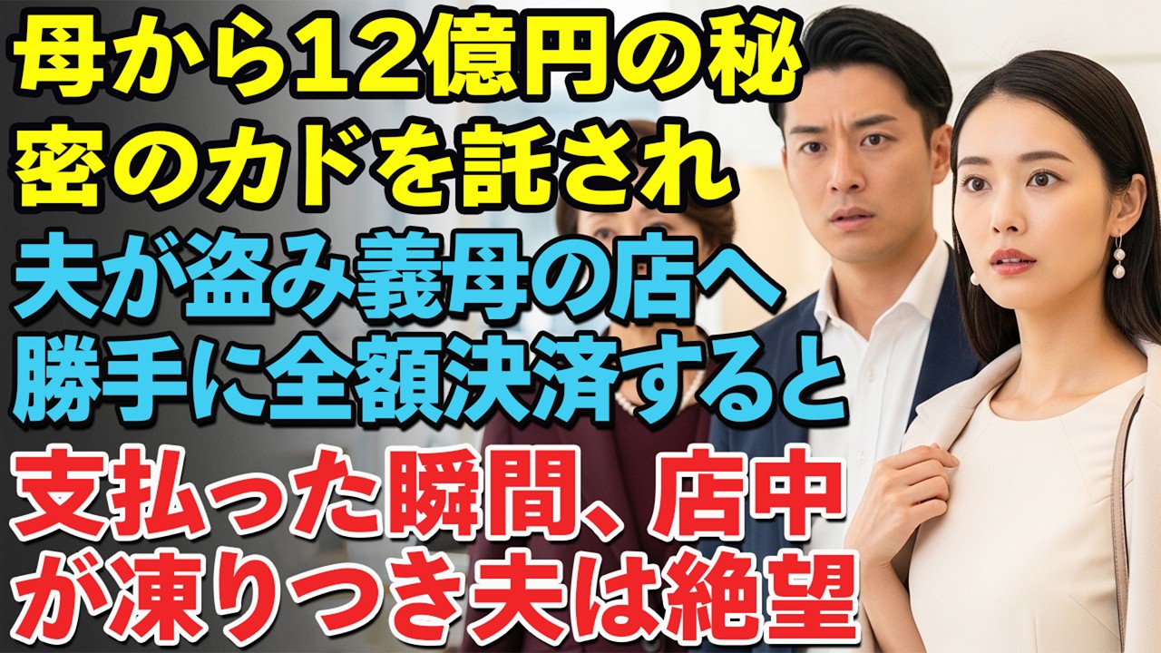 母から持参金12億円のカードを預かり10年定期に。だが結婚後、夫が盗み義母の店舗購入に使用。決済の瞬間――店内が凍りついた…
