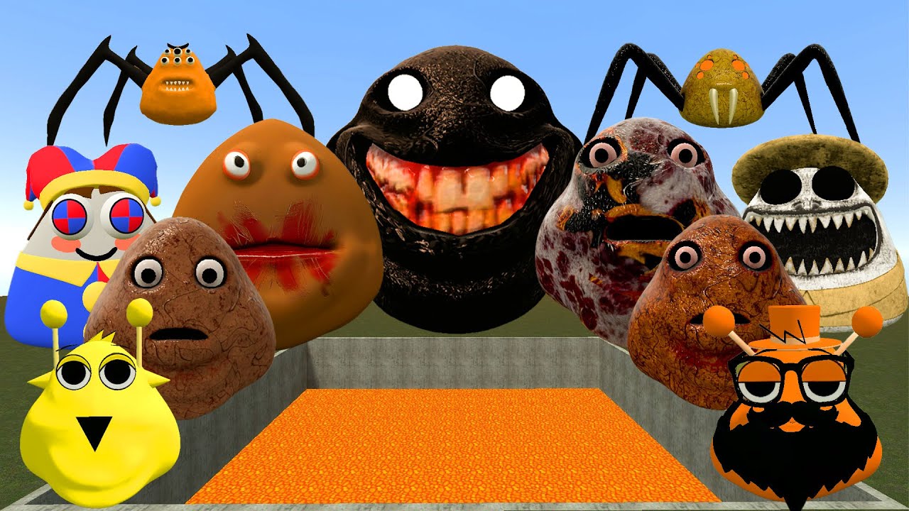 🌋SPARTAN KICKING POU BOU FAMILY FROM BOU'S REVENGE Of POU and SPRUNKI POU in LAVA HOLE Garry's Mod!