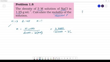 The density of 3 M solution of NaCl is 1.25 g mL–1. Calculate the molality of the solution.