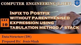 Lec_10_Infix to Postfix-No Parenthesised By Tabulation Method|Data Structures| Computer Engineering screenshot 1