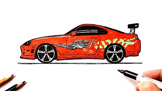 How to draw Toyota Supra A80 | Draw a car from Fast and Furious