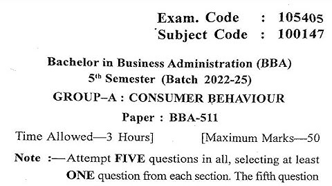 Gndu BBA 5th Semester Consumer Behaviour Question Paper | Consumer Behaviour Question Paper 2024