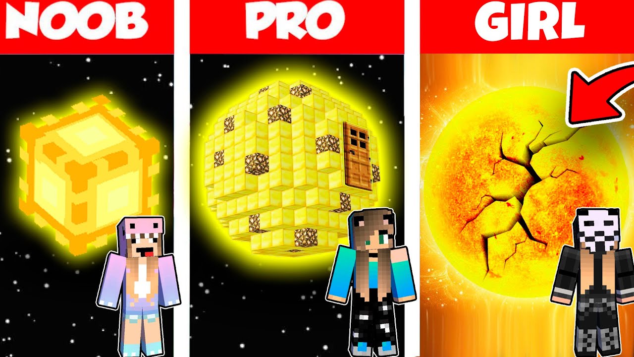 Minecraft Battle: INSIDE SUN PLANET HOUSE BUILD CHALLENGE - NOOB vs PRO vs GIRL / Animation