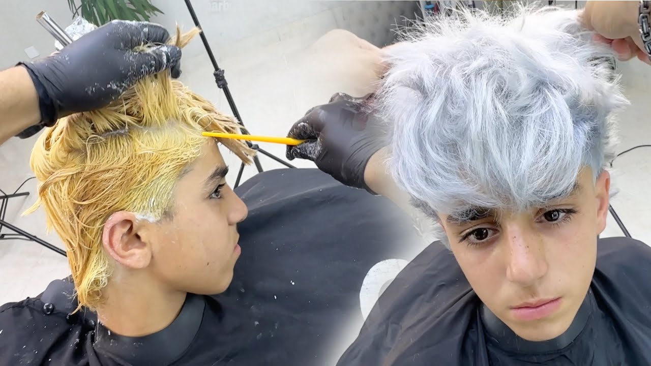 🤙شاهد خطوات صبغ الشعر باللون الابيض الثلجي ❄️🥶  مصطفى الرسام