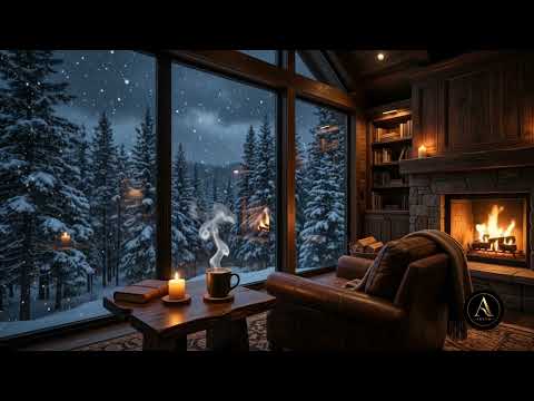 ❄️ Snowy Mountain Cabin at Night 🔥 Stress relief and deep relaxation