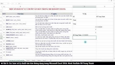 Bài 8. Các hàm xử lý chuỗi văn bản thông dụng trong Microsoft Excel 2016