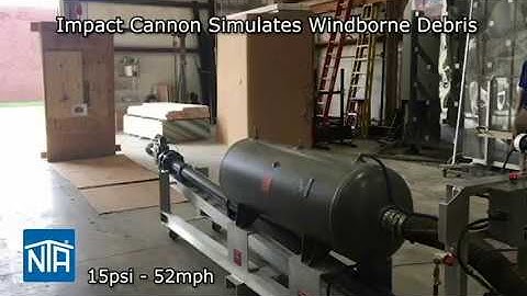 Impact cannon simulates windborne debris from hurricane or tornado