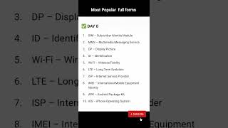 Daily 10 Full Forms | Part 8 📘#fullform #gk #shorts