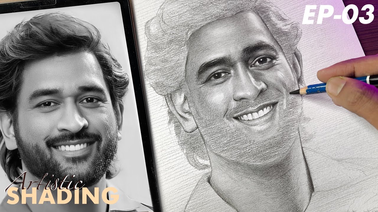 Realistic MS Dhoni Drawing Tutorial // Shading technique step by step EP-03