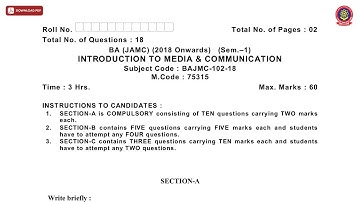 BA 1ST SEM JAMC INTRODUCTION TO MEDIA COMMUNICATION DEC 2020 | PTU