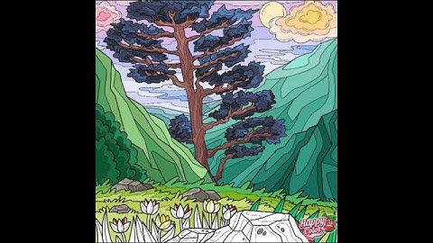happy color evergreen tree with flowers on the grass