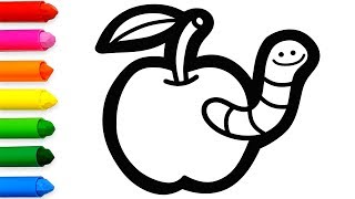 Draw and Coloring for Kids Worm in Apple - #kidsDoodle