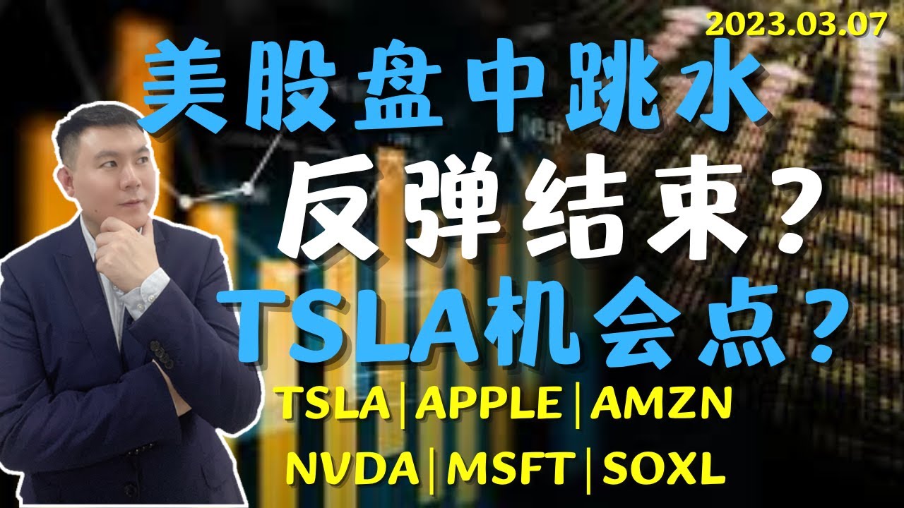 美股盘中跳水，反弹结束？TSLA机会点？（美股直通车2023.03.07）#Sam谈股#美股教学#股票学习#tsla#APPLE#MSFT#AMZN#NVDA#MSFT#SOXL#成交量#MACD