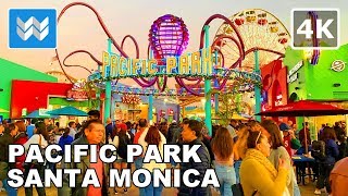 [4K] Sunset at Pacific Park in Santa Monica Pier, California USA - Walking Tour 🎧 Binaural Sound