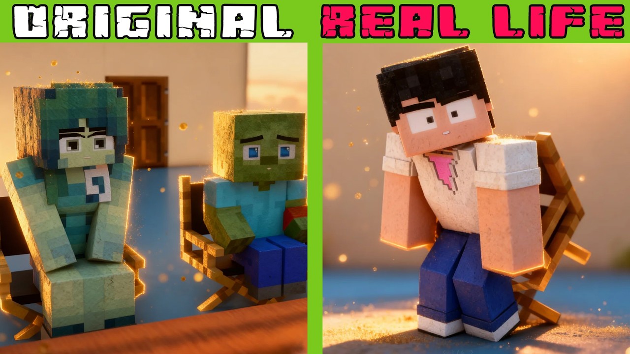 Glue Plot Twist- Zombie Walks Free, Jinu Sticks! | Original vs Real Life | Minecraft Animation