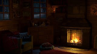 Fall Asleep in a Cozy Winter Cabin with Fireplace, Snowfall and Blizzard Sounds