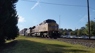 UP eastbound double-stack container train passing through downtown Arlington, TX