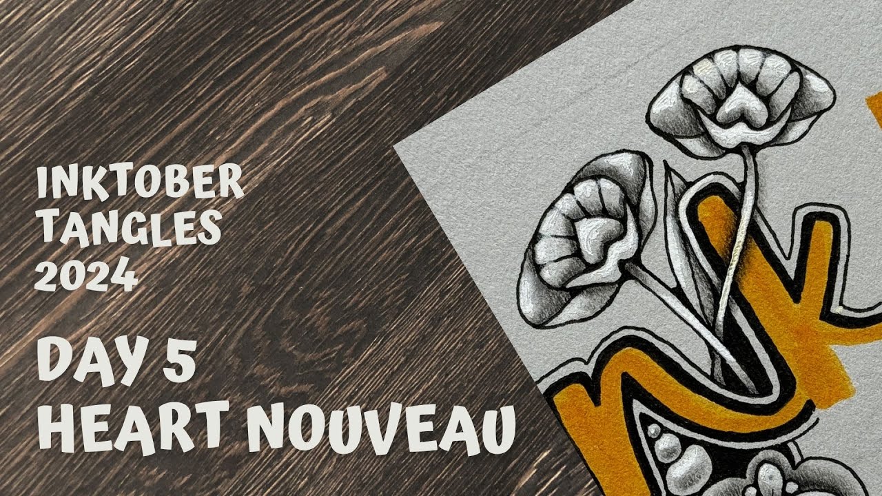 Inktober Tangles 2024 - Day 5 - Heart Nouveau